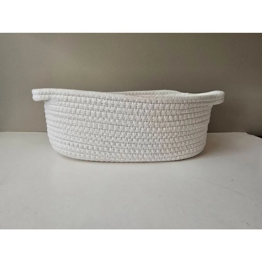 Cotton Rope Basket Oval White-Basket Only